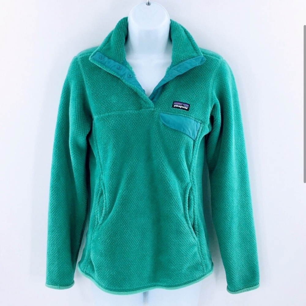 Patagonia Women Re-Tool Snap T Pullover Teal Green Polartec Sherpa Fleece Small